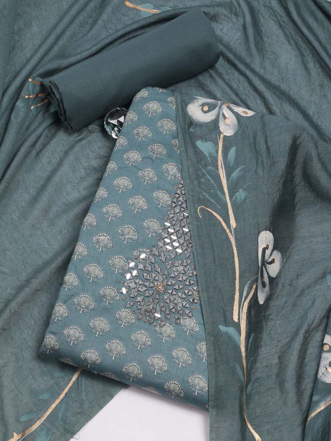 meena bazaar grey printed unstitched dress material