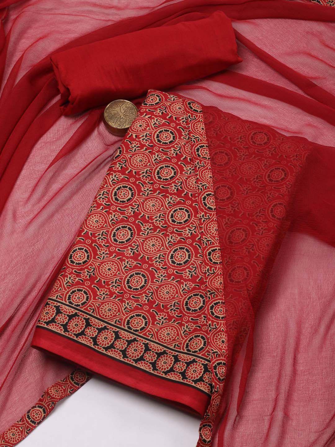 meena bazaar maroon printed unstitched dress material