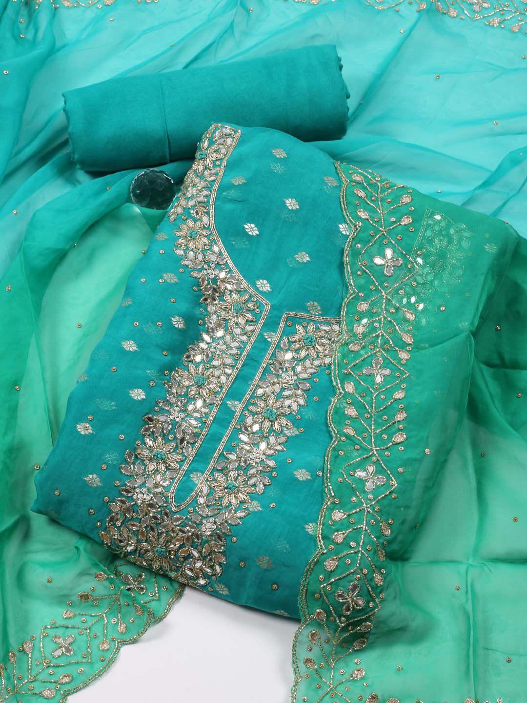 meena bazaar organza unstitched dress material