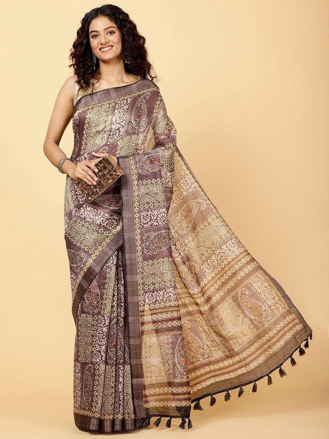 meena bazaar paisley printed saree