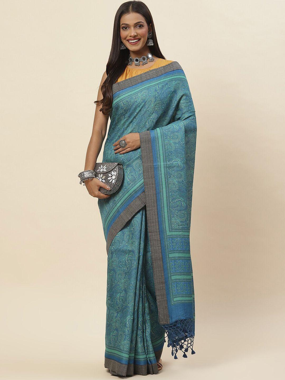 meena bazaar paisley printed tussar saree