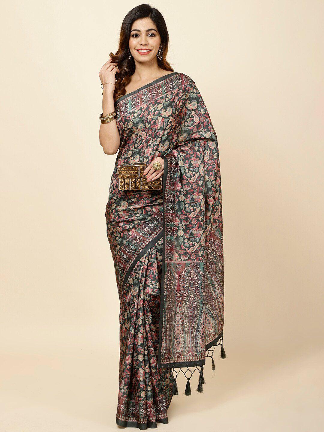 meena bazaar paisley printed tussar saree