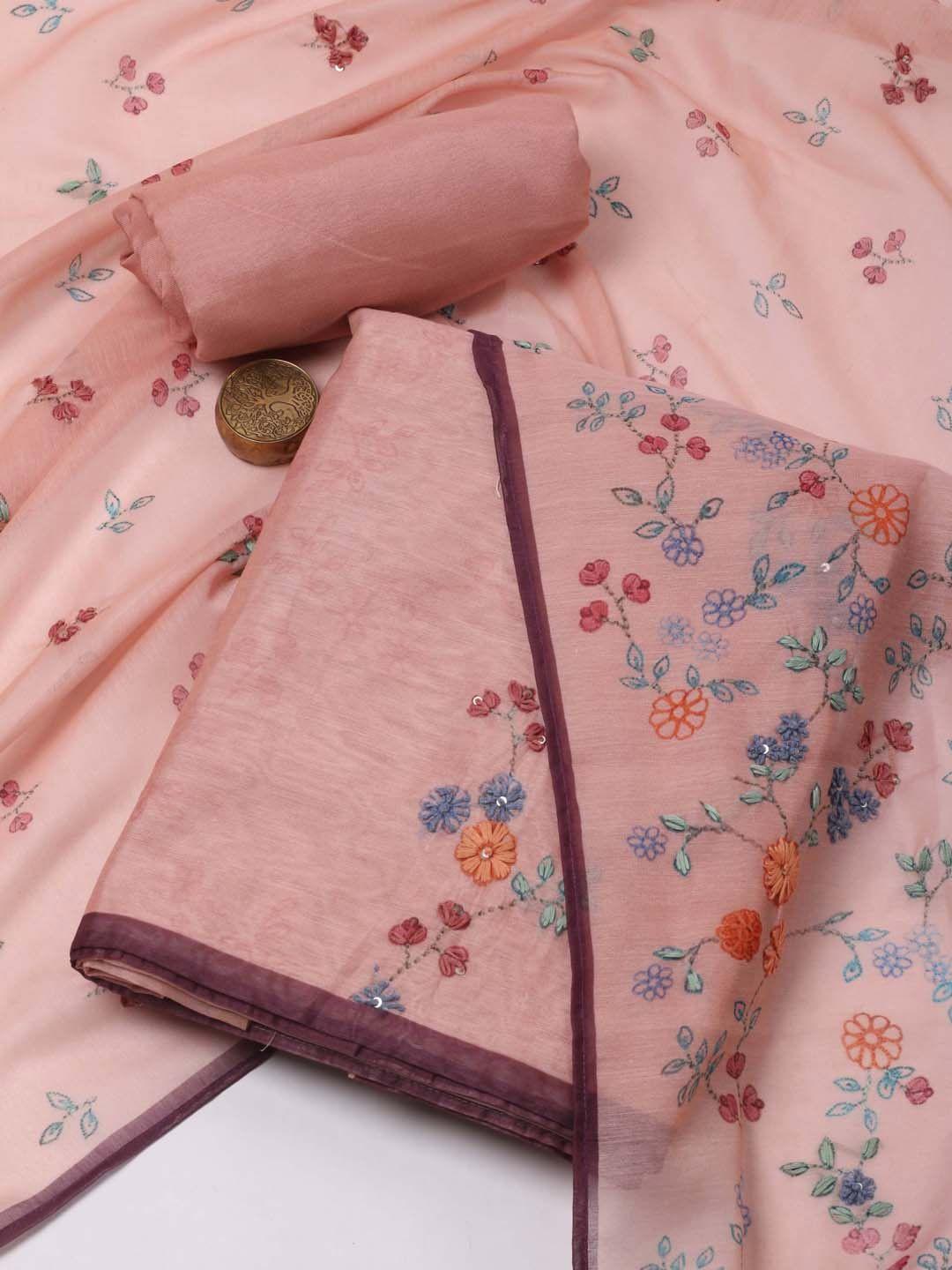 meena bazaar peach-coloured printed art silk unstitched dress material
