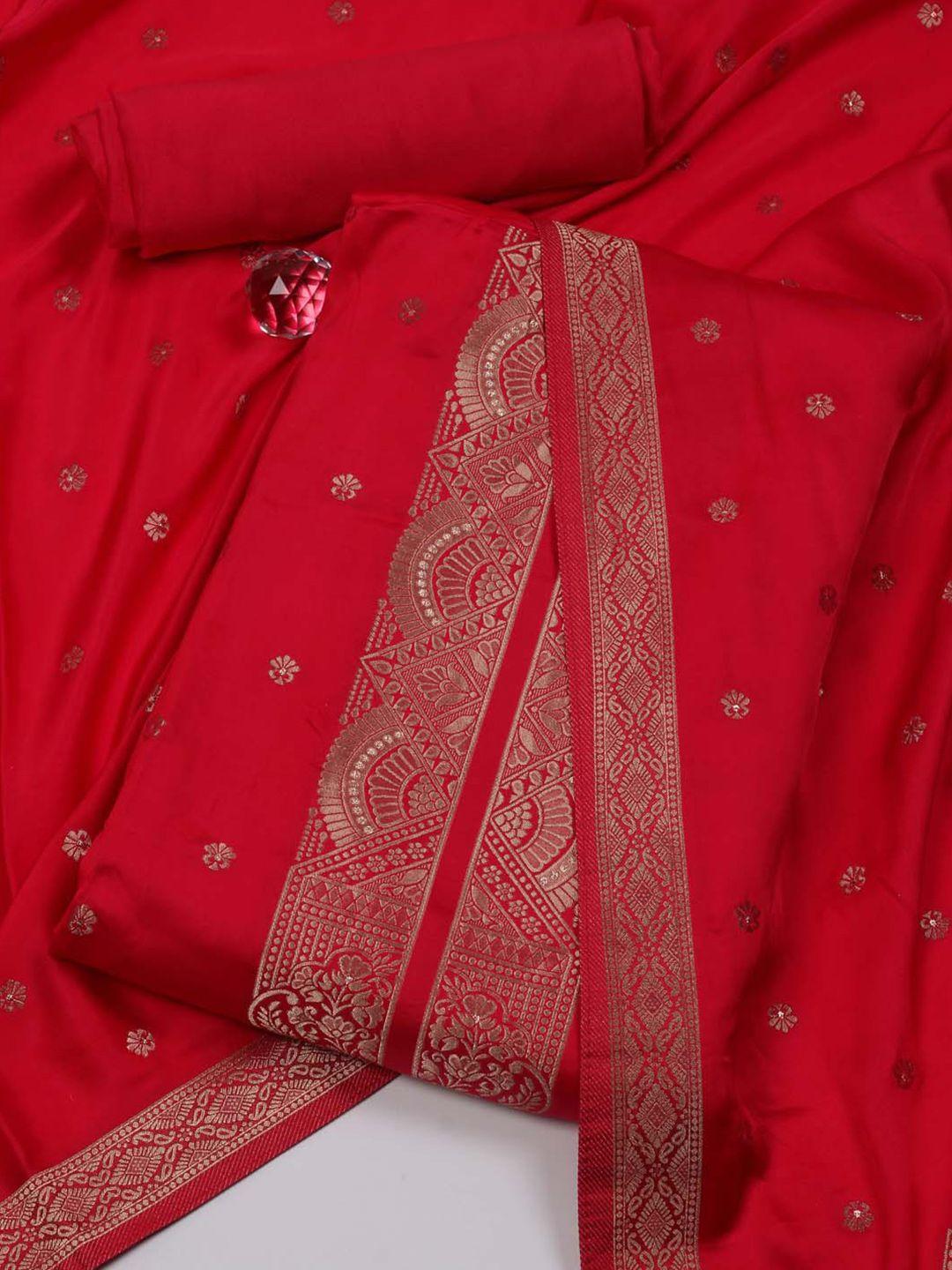 meena bazaar pink & gold-toned satin unstitched dress material
