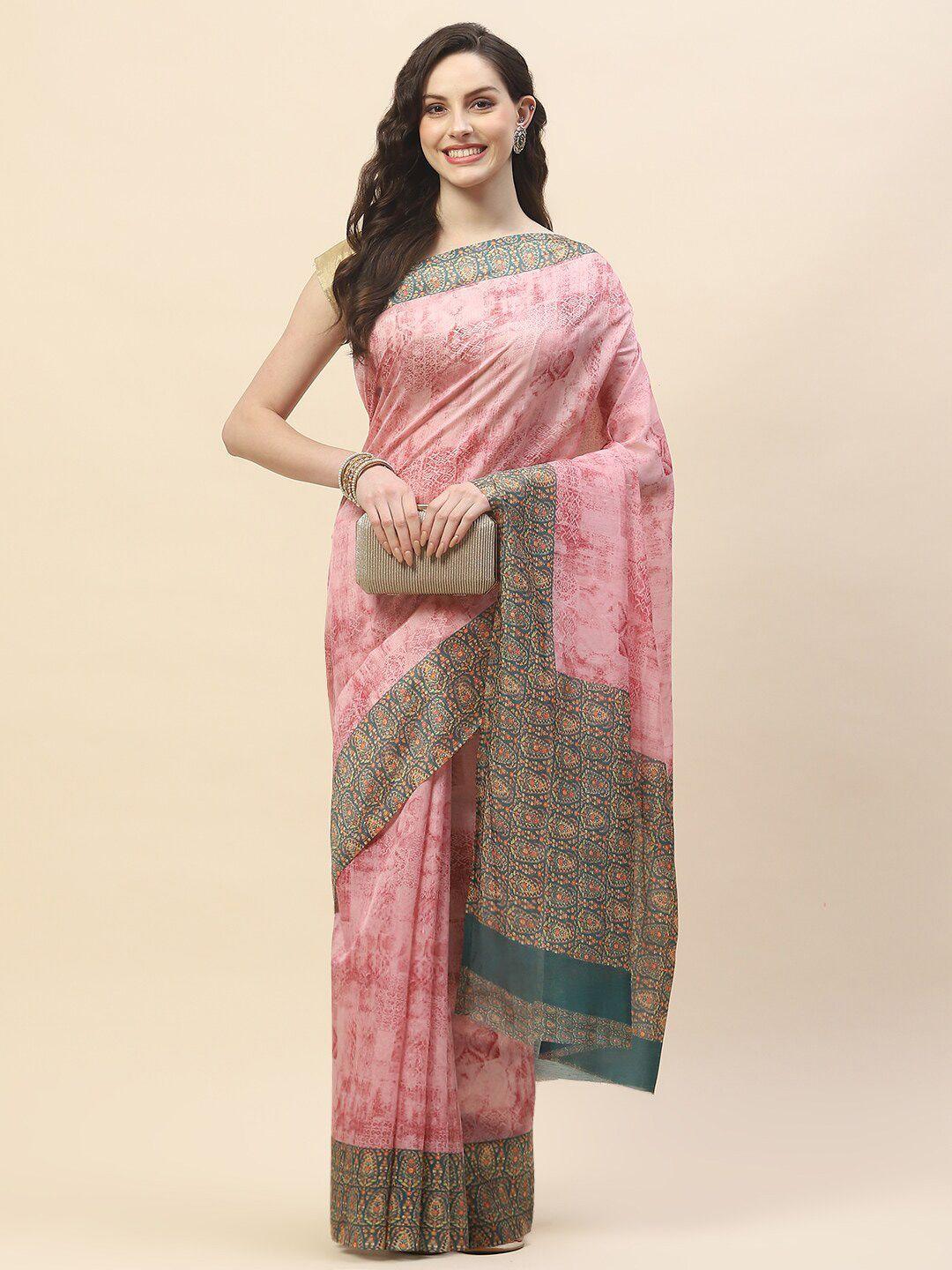 meena bazaar pink & green art silk saree