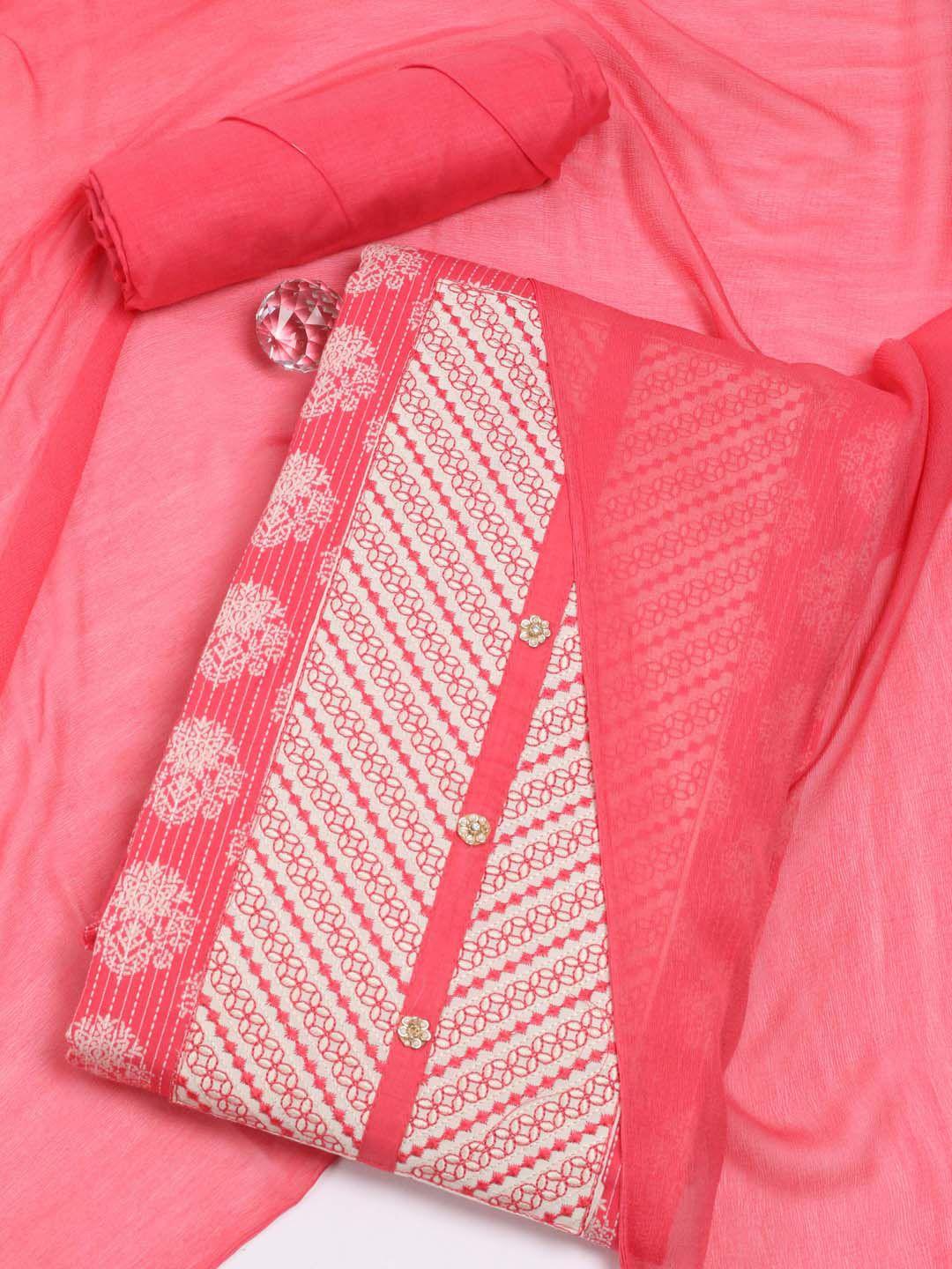 meena bazaar pink printed unstitched dress material