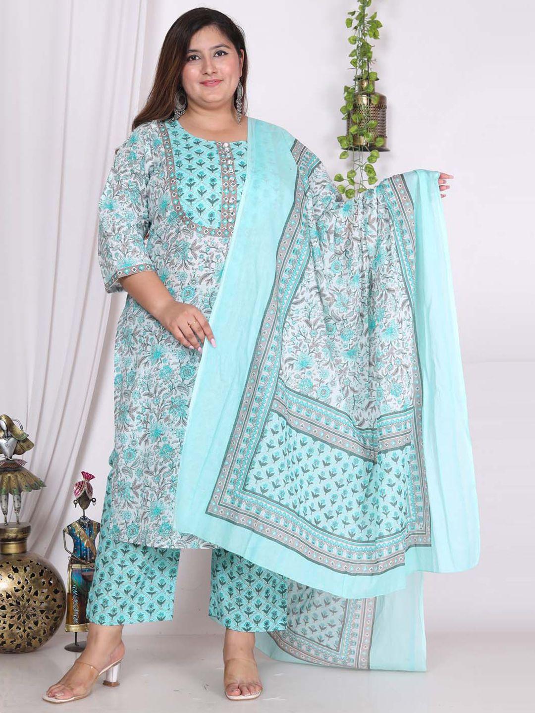 meena bazaar plus size ethnic motifs printed regular kurta with trouser & dupatta
