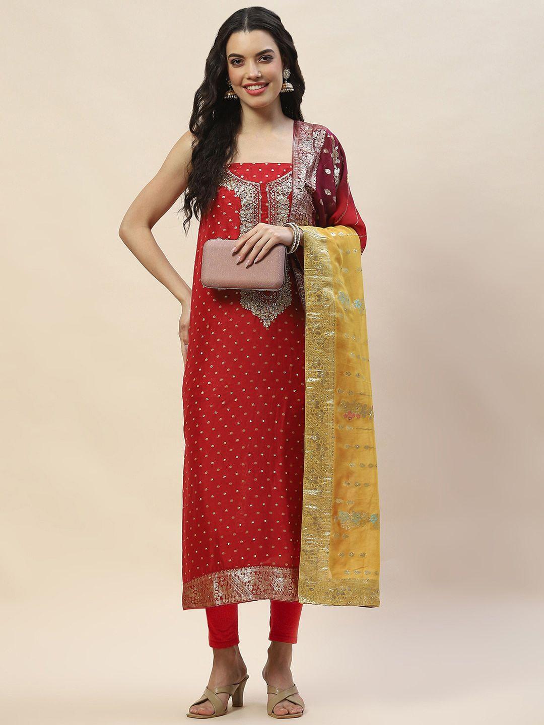 meena bazaar polka dot woven design organza unstitched dress material