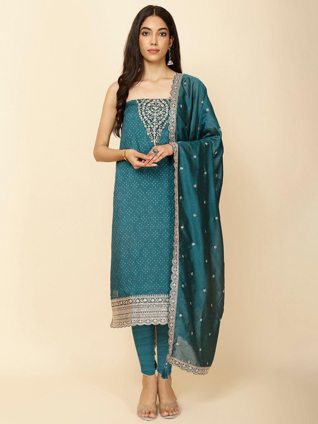 meena bazaar polka dots printed art silk unstitched dress material