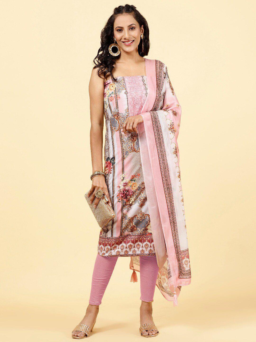 meena bazaar printed art silk unstitched dress material