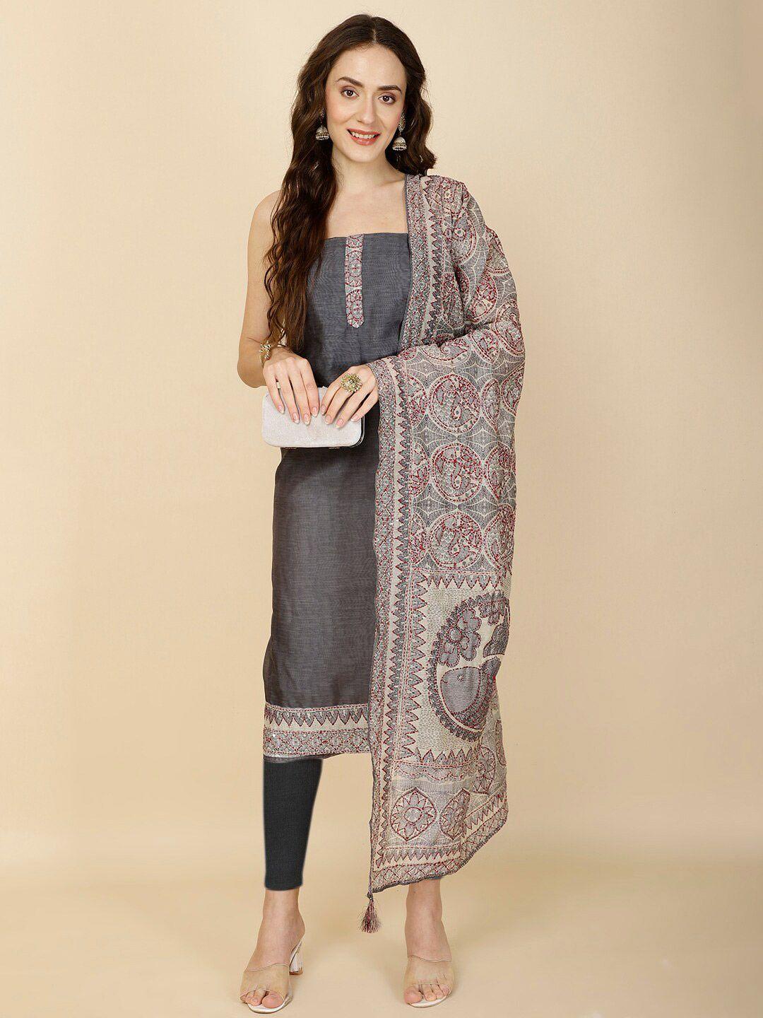 meena bazaar printed art silk unstitched dress material