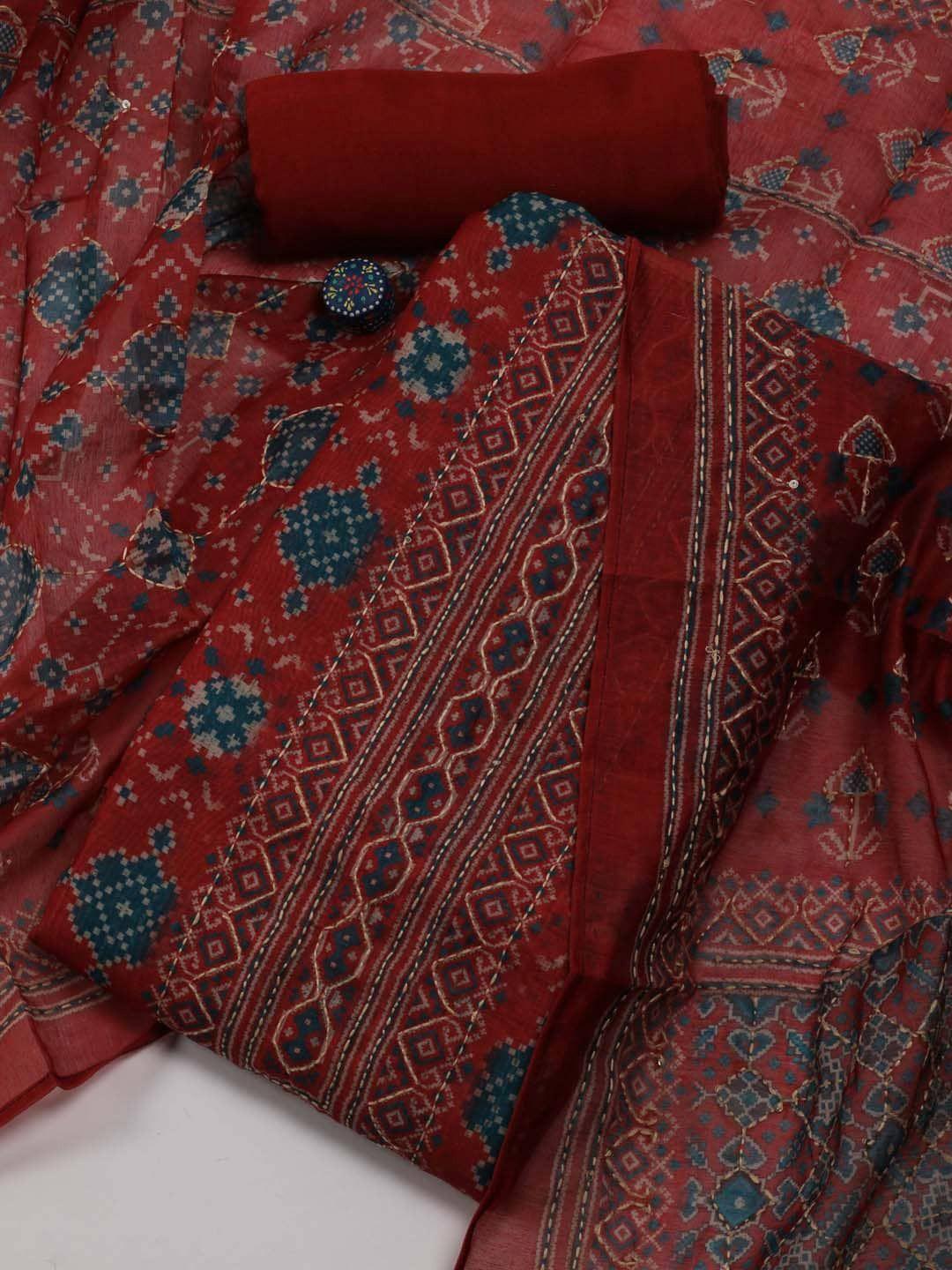 meena bazaar printed chanderi unstitched dress material