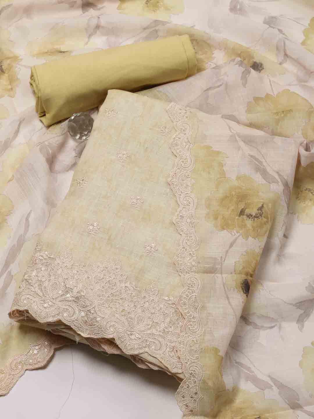 meena bazaar printed linen unstitched dress material