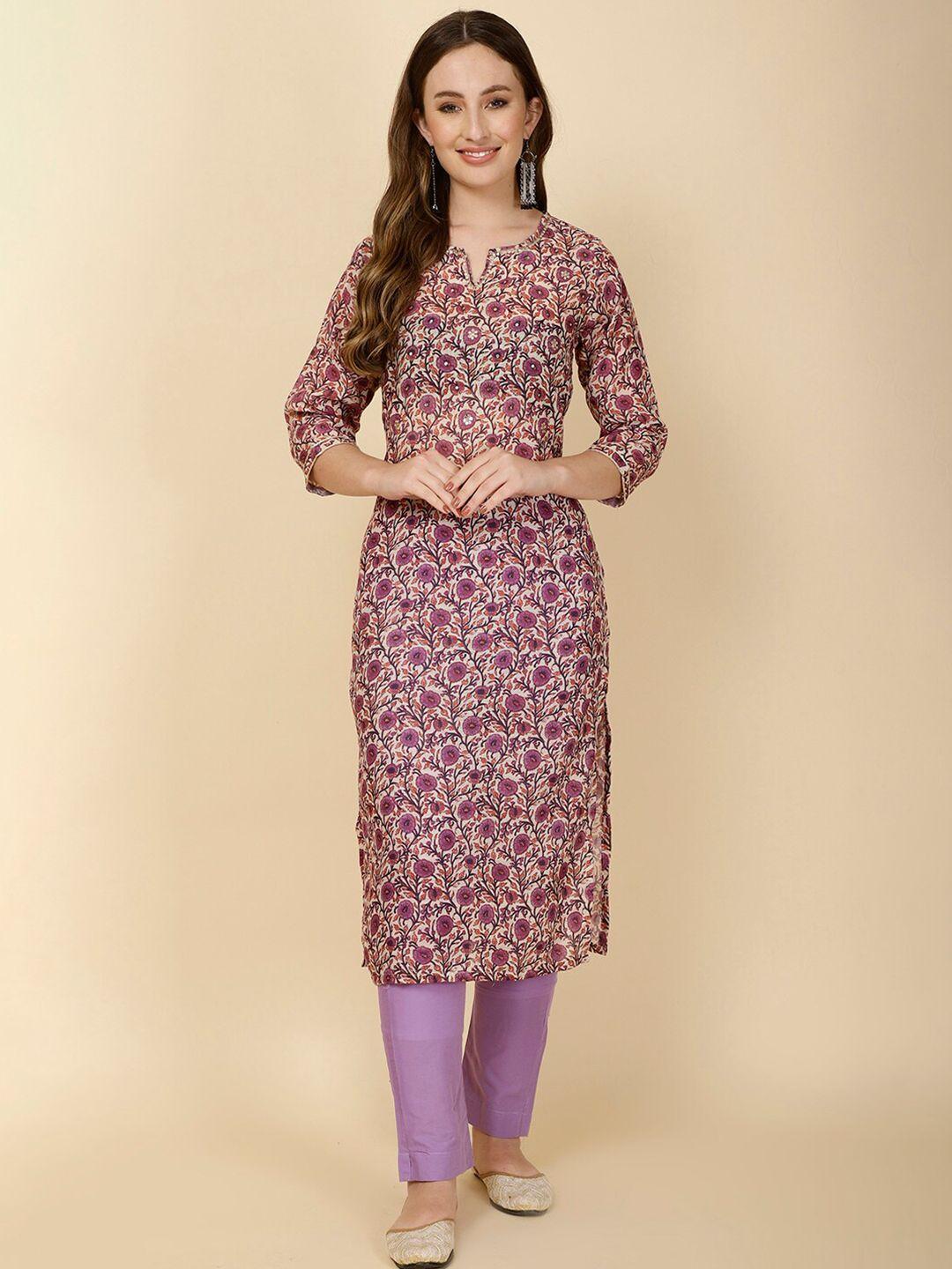 meena bazaar purple printed cotton kurta set