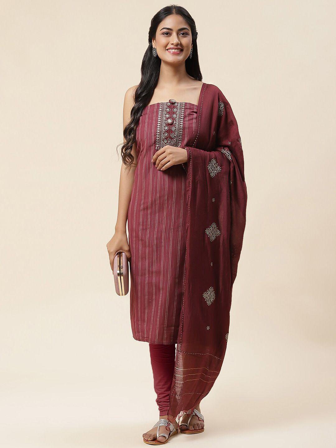 meena bazaar striped thread work unstitched dress material