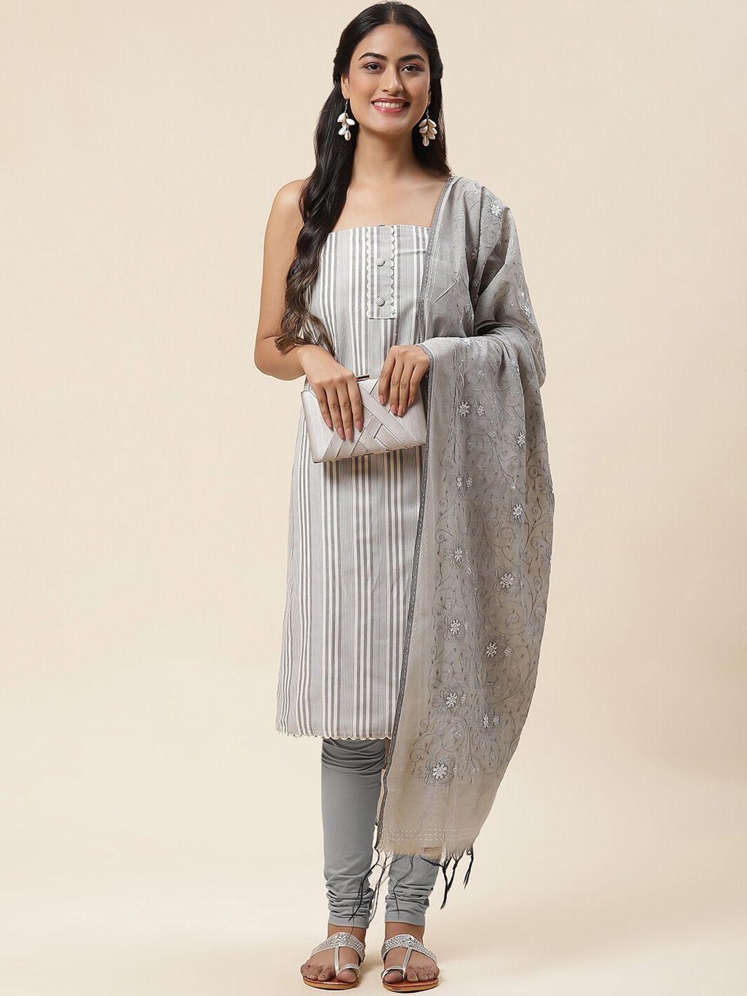 meena bazaar striped unstitched dress material