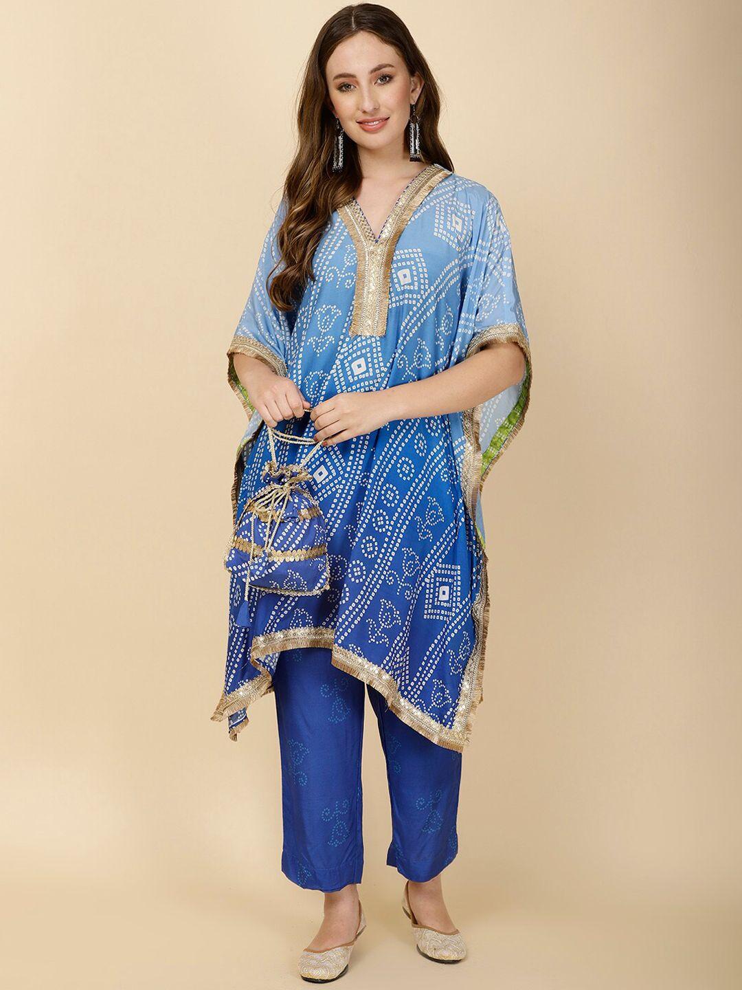 meena bazaar women bandhani printed cotton kurta with trousers
