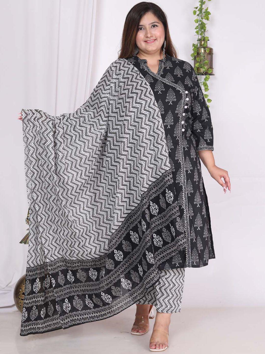 meena bazaar women black printed kurta with palazzos & with dupatta
