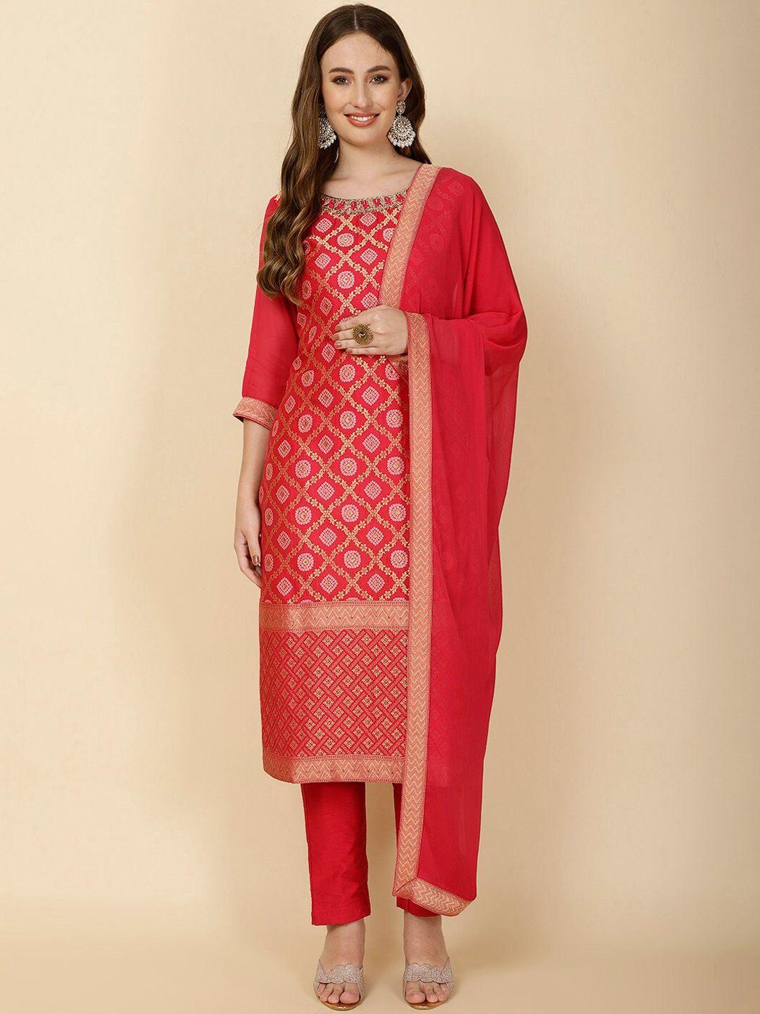 meena bazaar women ethnic motifs banarasi kurta with trousers & with dupatta
