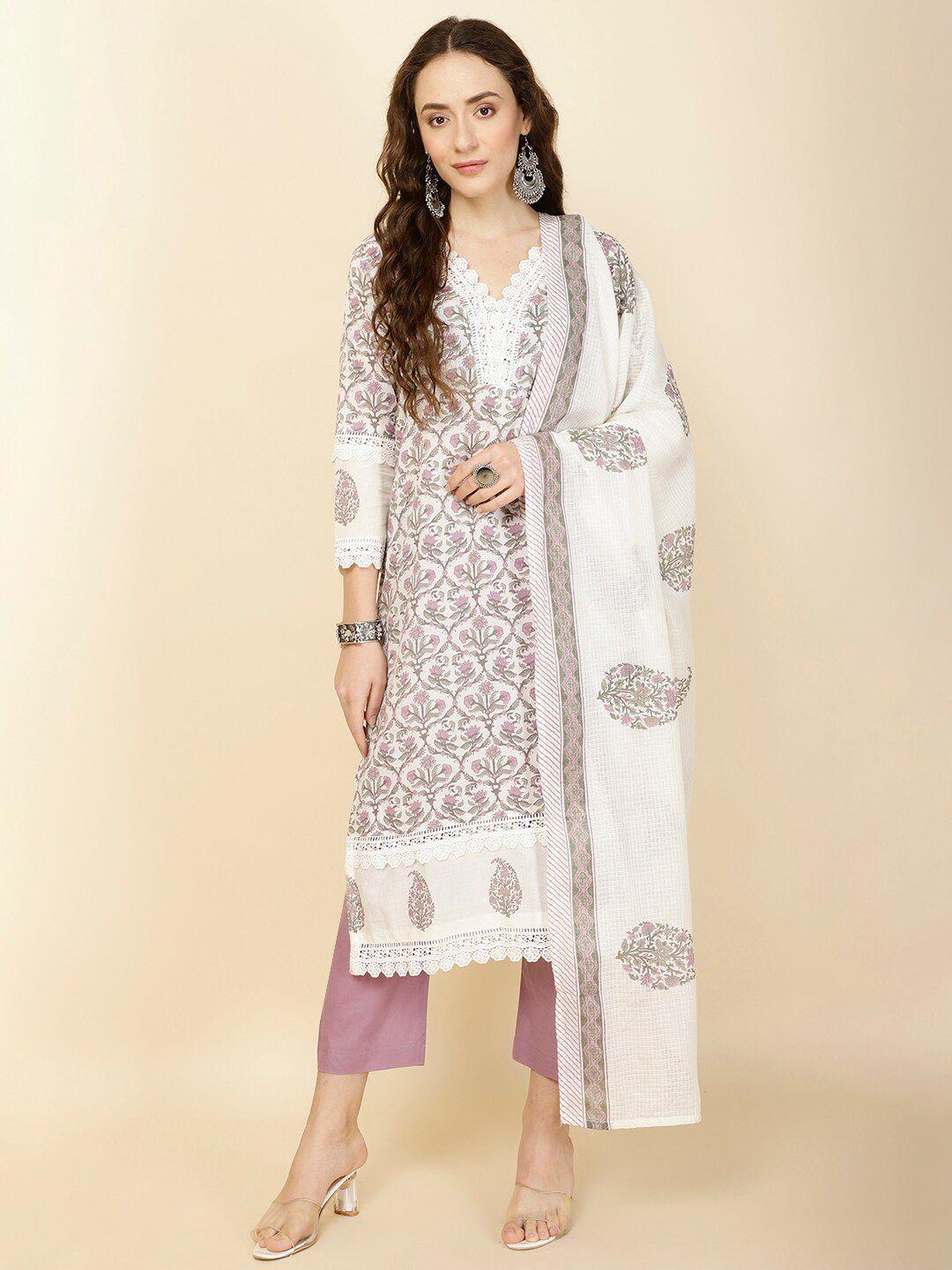 meena bazaar women ethnic motifs printed regular thread work kurta with trousers & with dupatta