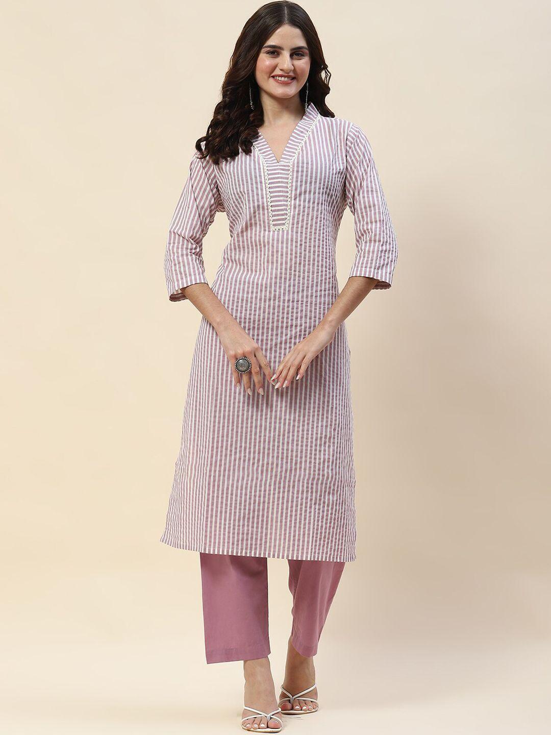 meena bazaar women striped cotton kurta with trousers