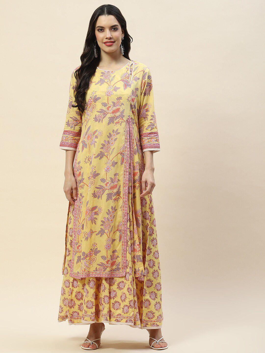 meena bazaar women yellow floral printed anarkali kurta