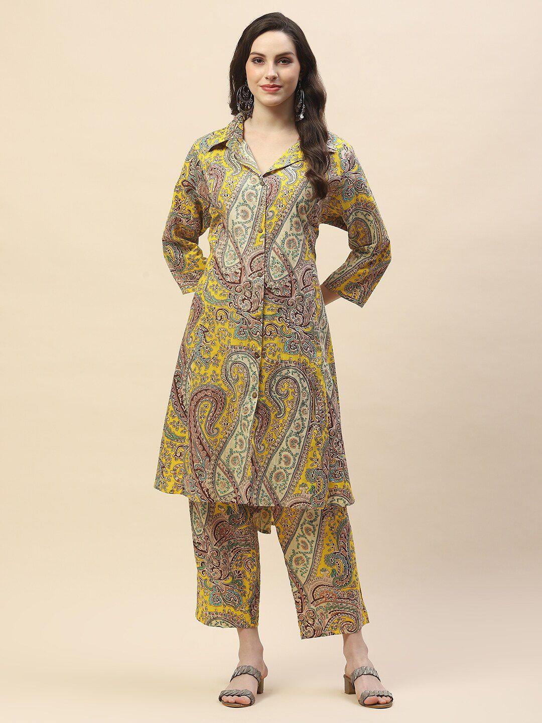 meena bazaar women yellow paisley printed regular kurta with trousers