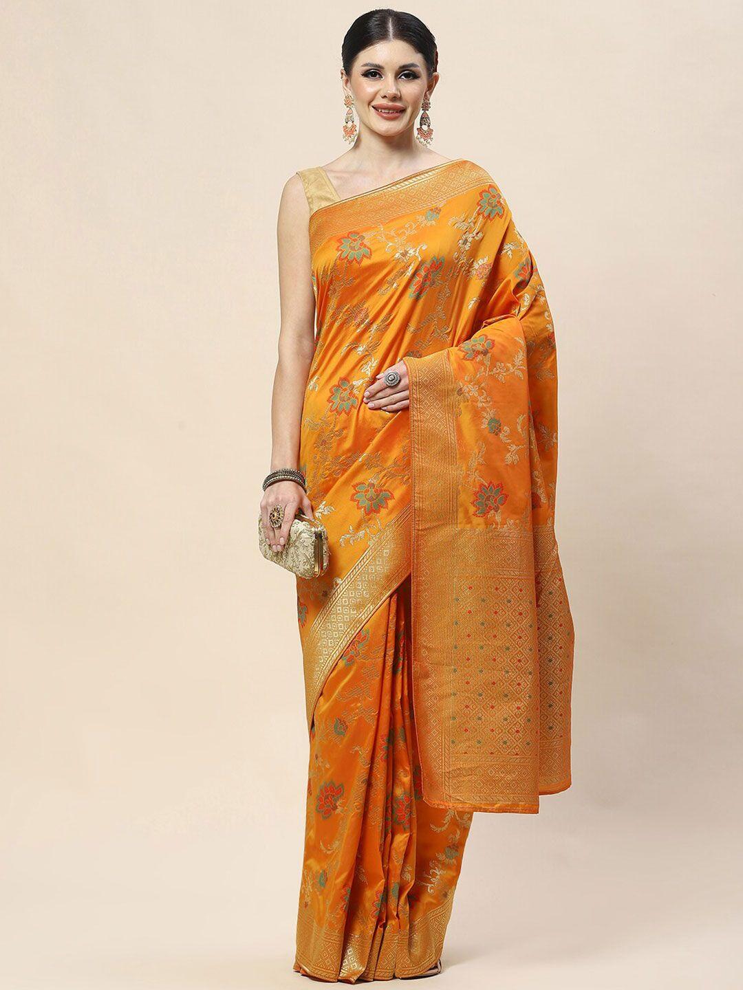 meena bazaar woven design floral zari banarasi saree