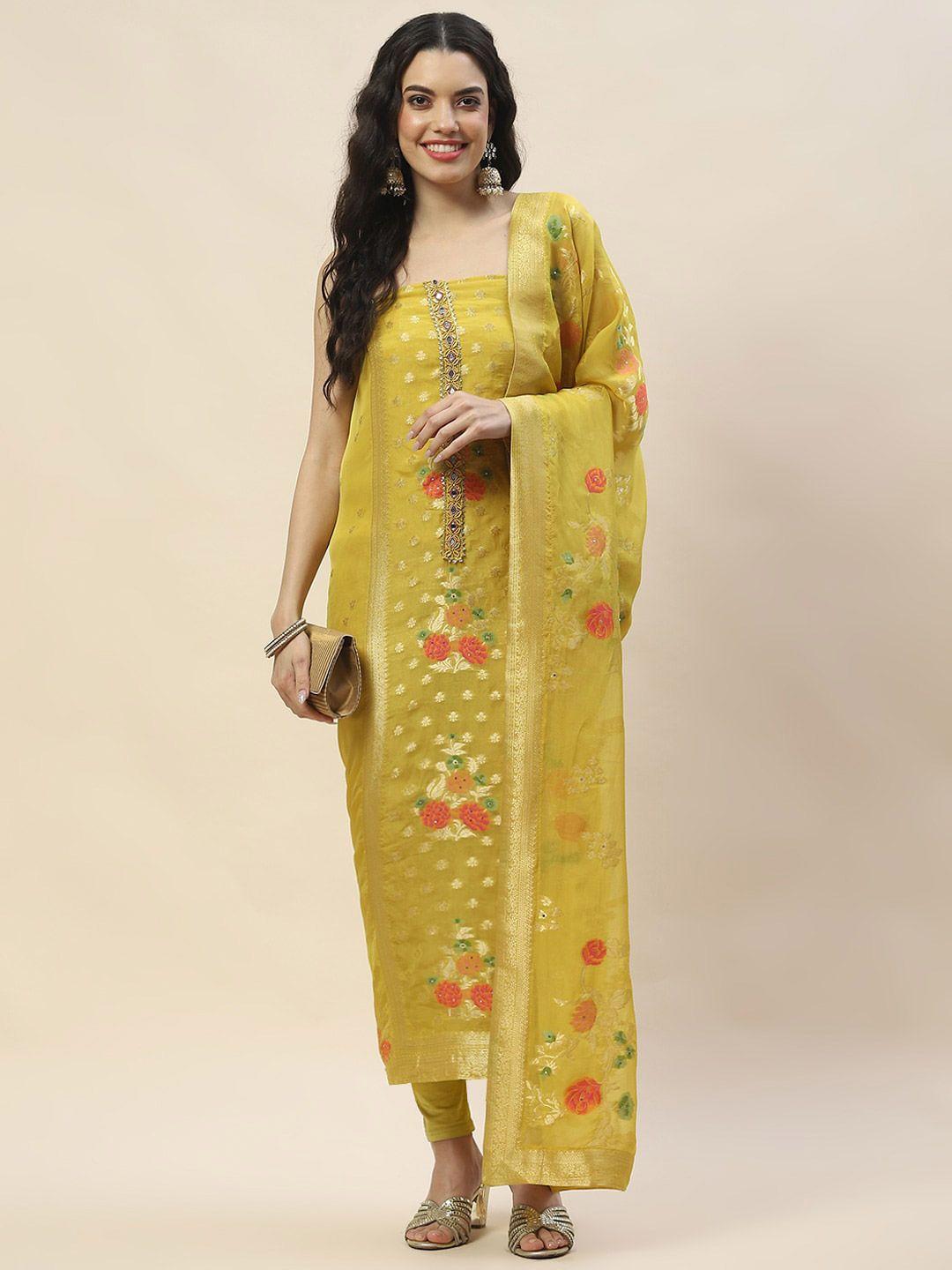 meena bazaar woven design organza unstitched dress material