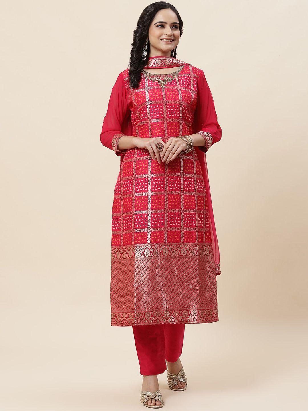 meena bazaar woven design regular kurta with trousers & with dupatta