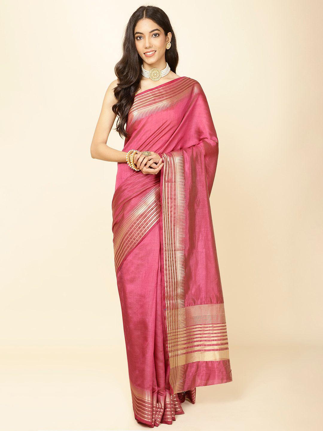 meena bazaar woven design zari saree