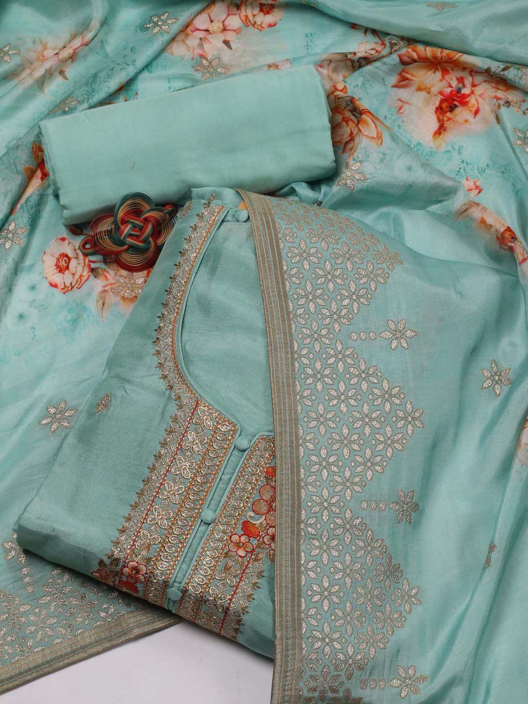 meena bazaarethnic motifs embroidered zari art silk unstitched dress material