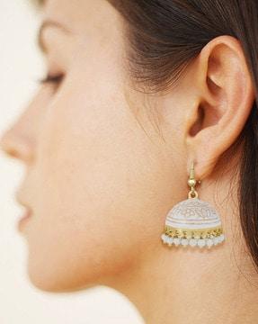 meenakari alloy festive wear gold plated bead jhumki earrings