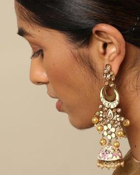 meenakari stone pearl  brass chandbali earrings