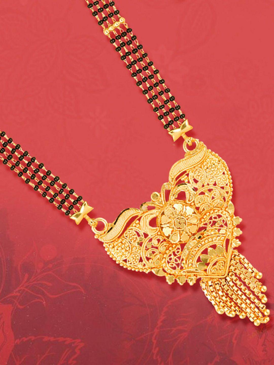 meenaz gold-plated ethnic motif designed brass mangalsutra