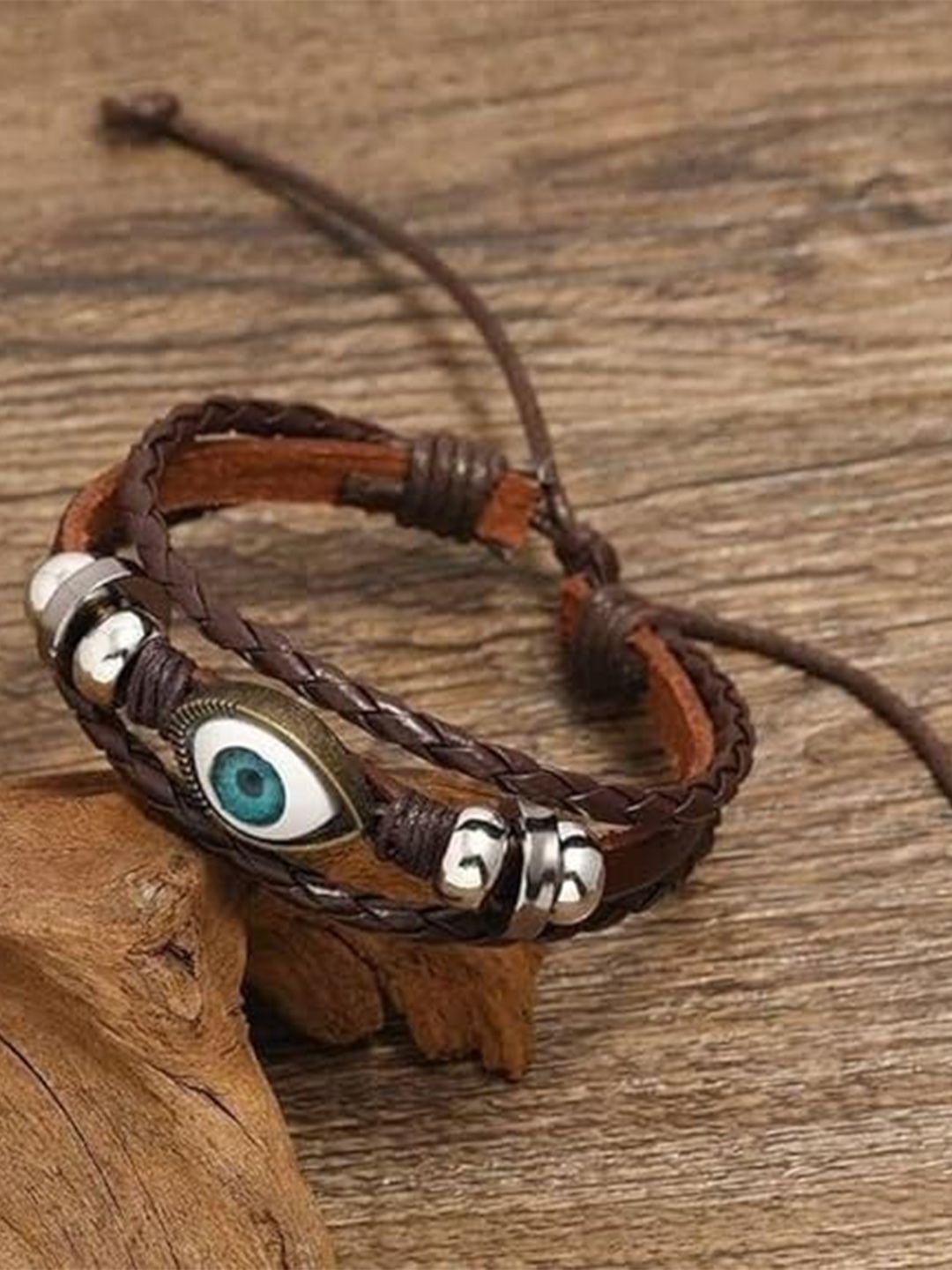 meenaz men leather evil eye multistrand bracelet