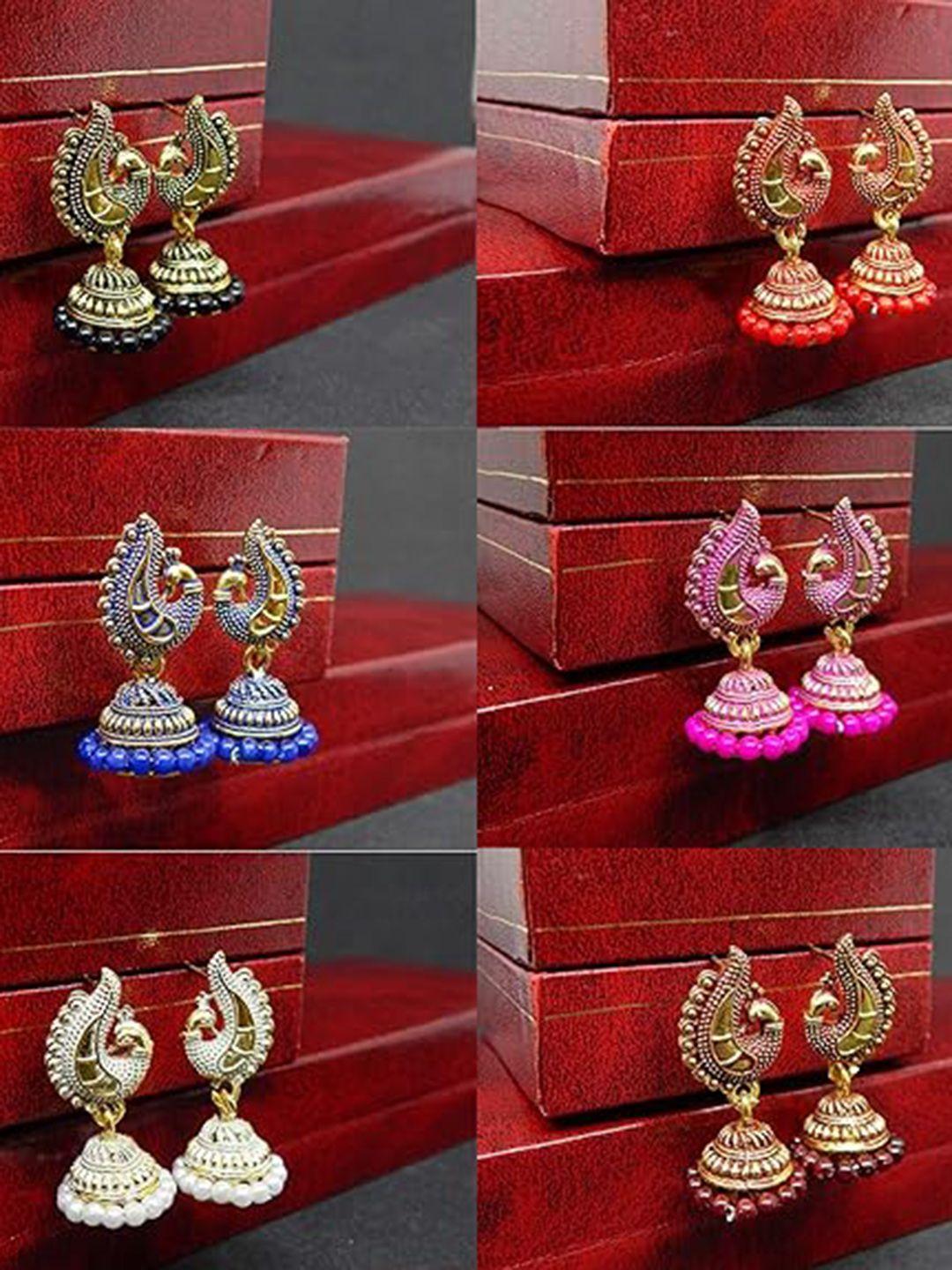 meenaz red & black peacock shaped jhumkas earrings