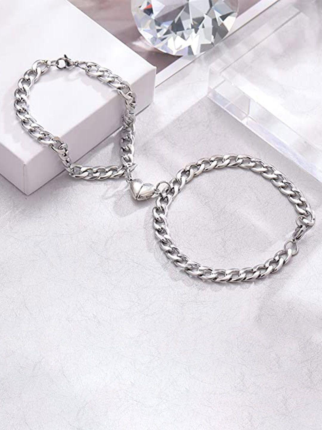 meenaz unisex 2 silver-toned antique silver-plated link bracelet