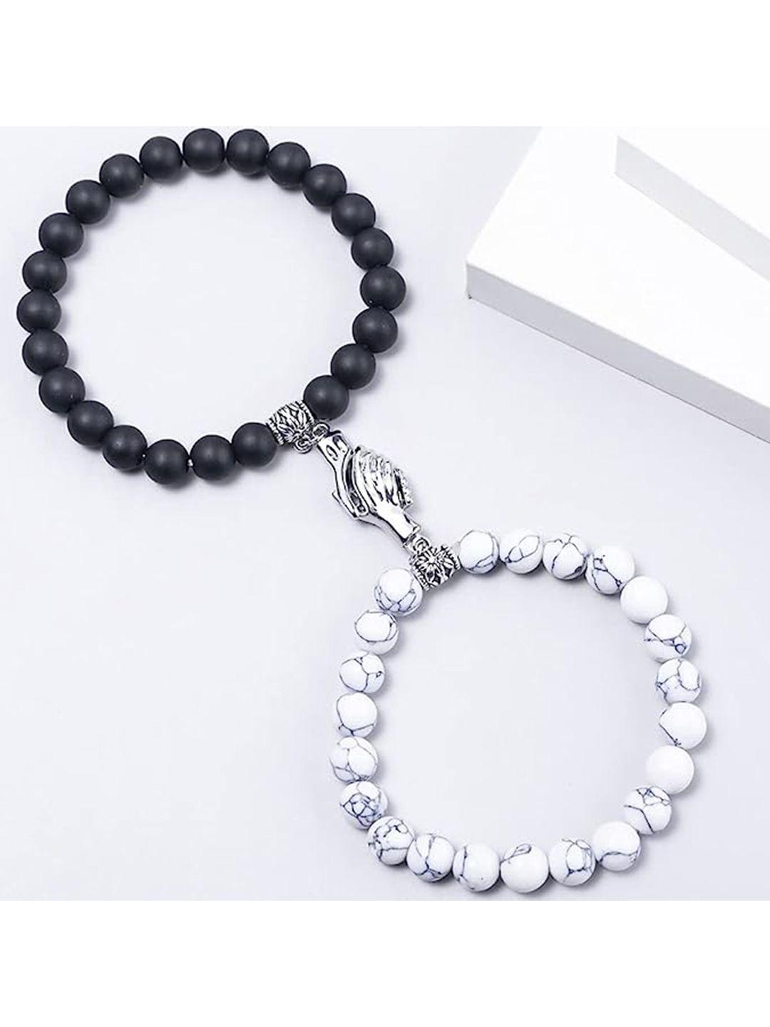 meenaz unisex set of 2 silver-plated magnetic couple adjustable elasticated bracelets