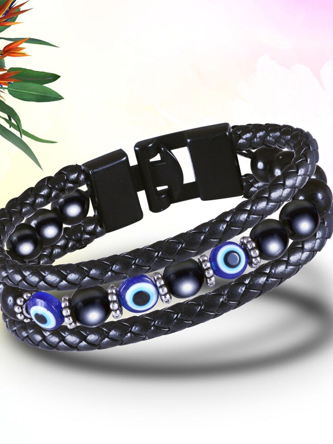 meenaz unisex silver-plated evil eye leather link bracelet