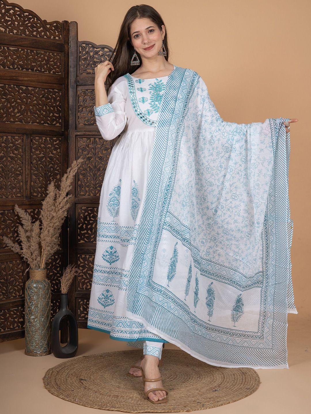 meera fab ethnic motifs printed pure cotton kurta with palazzos & dupatta