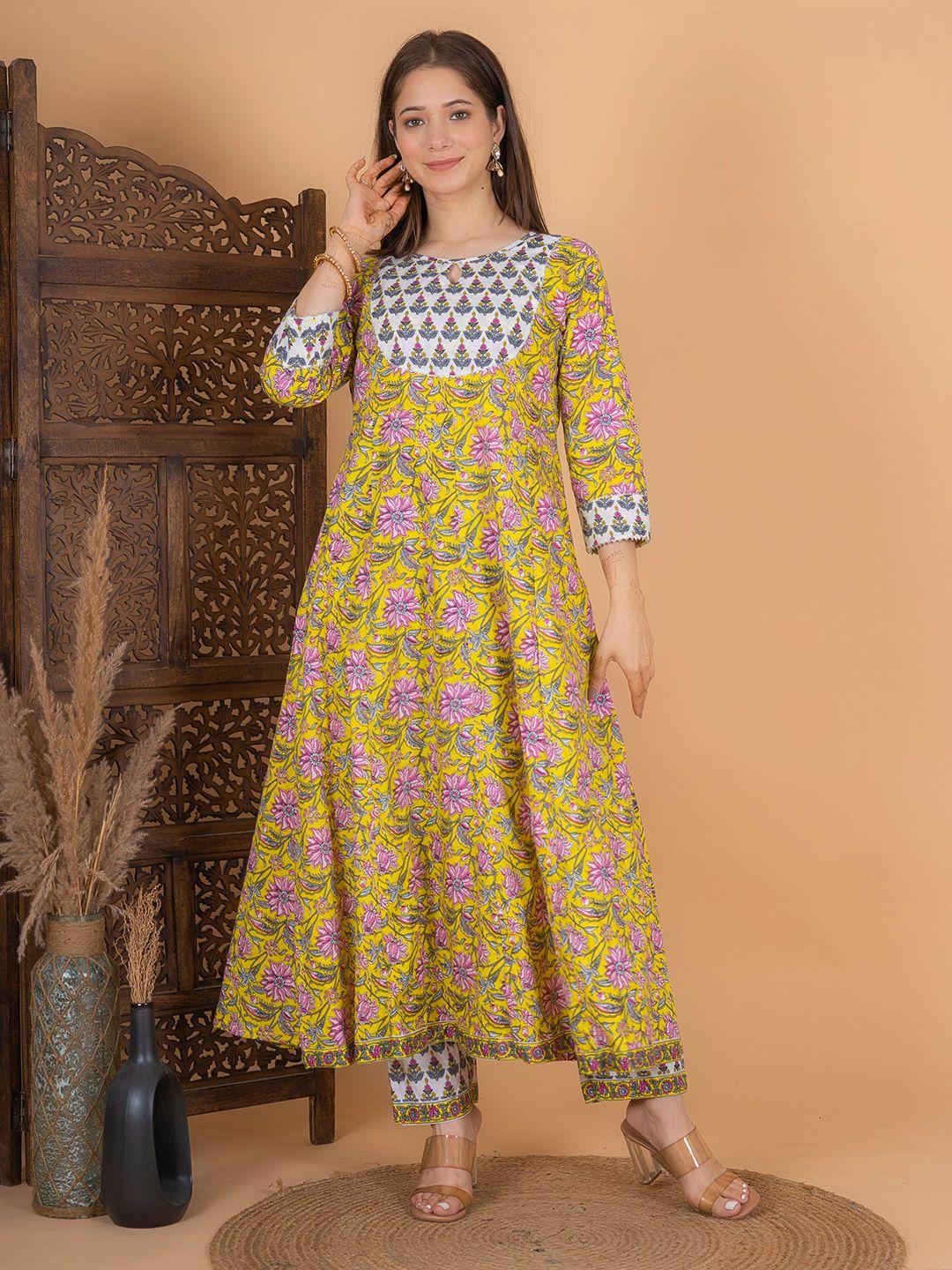 meera fab key hole neck floral print gotta patti cotton kurta with trousers & dupatta