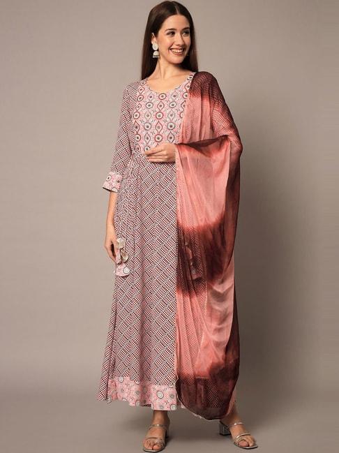 meeranshi pink printed kurta pant set with dupatta