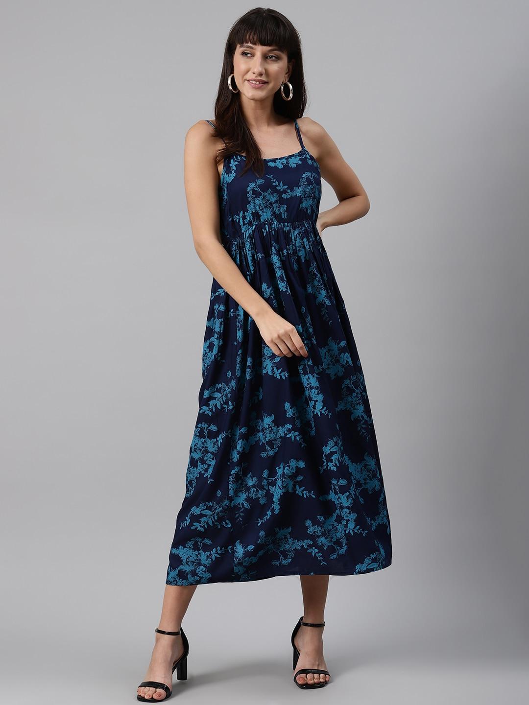 meeranshi women blue printed maxi dress