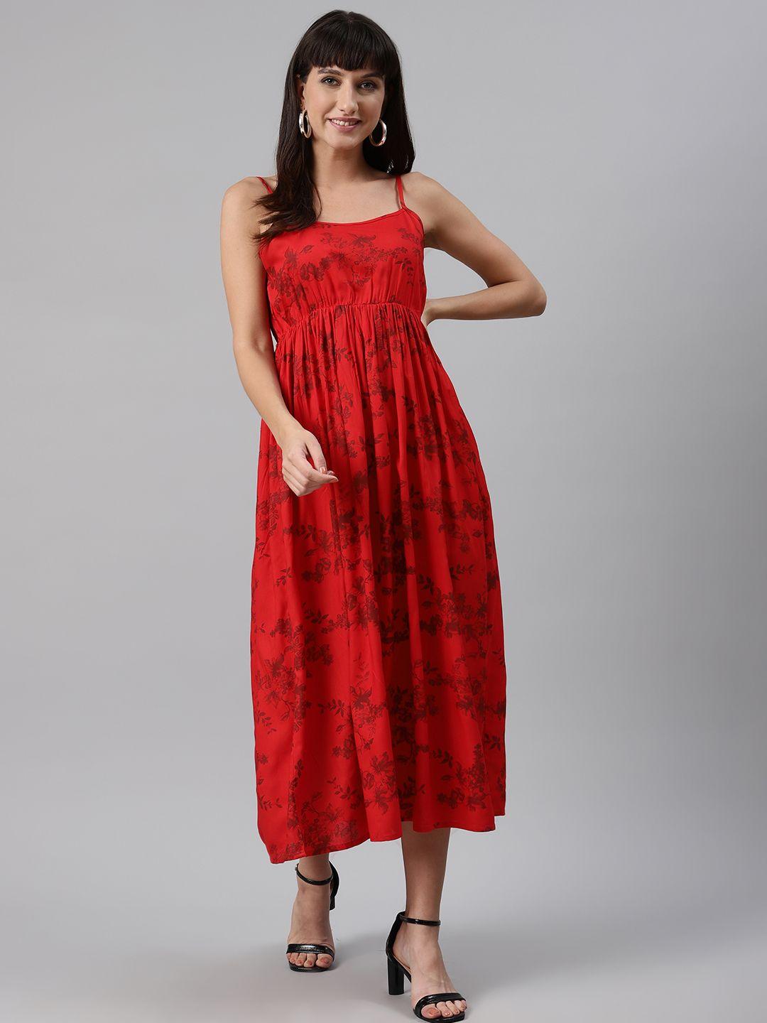 meeranshi women red printed maxi dress