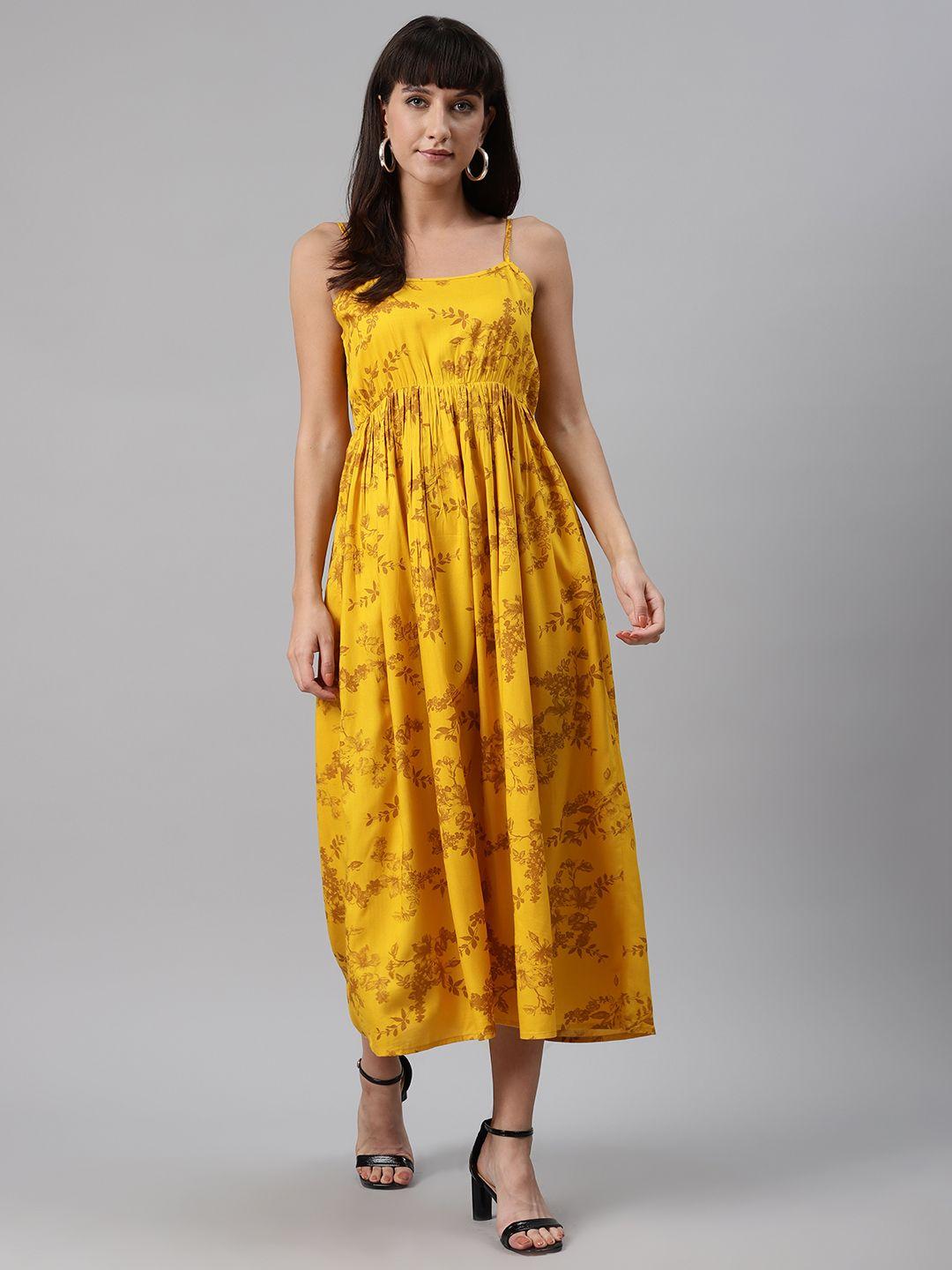 meeranshi women yellow & beige printed maxi dress