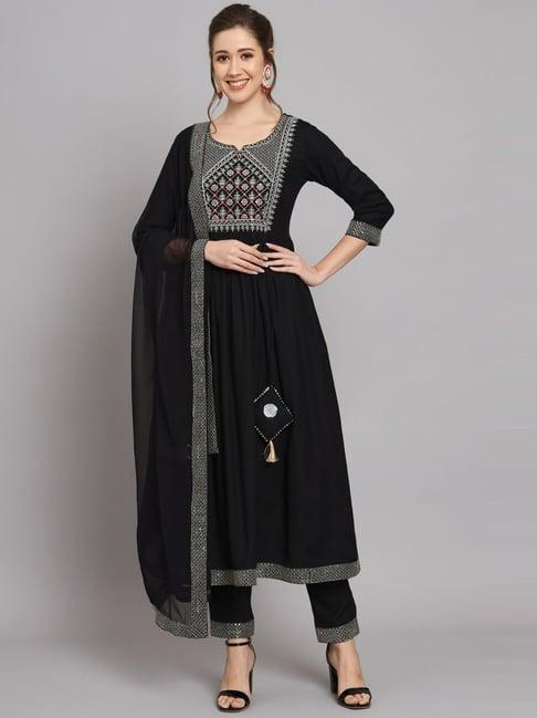 meeranshi black embroidered kurta pant set with dupatta