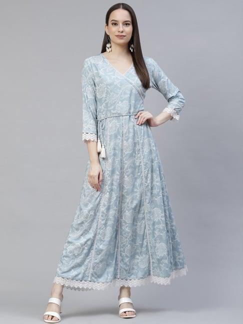 meeranshi blue printed maxi dress