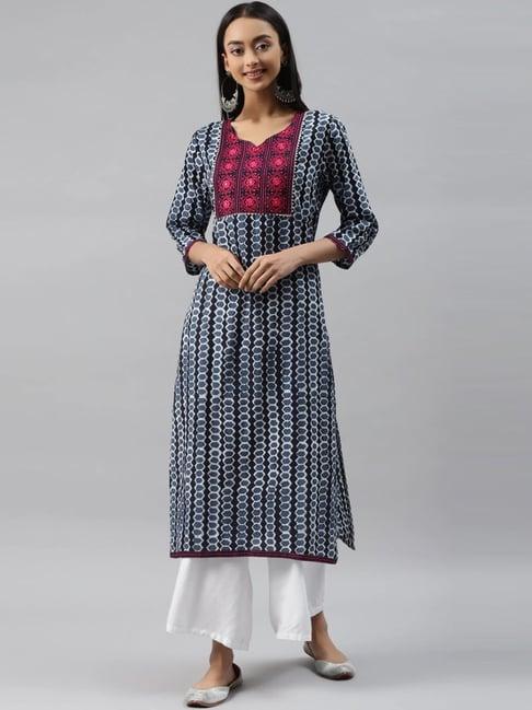 meeranshi blue printed straight kurta