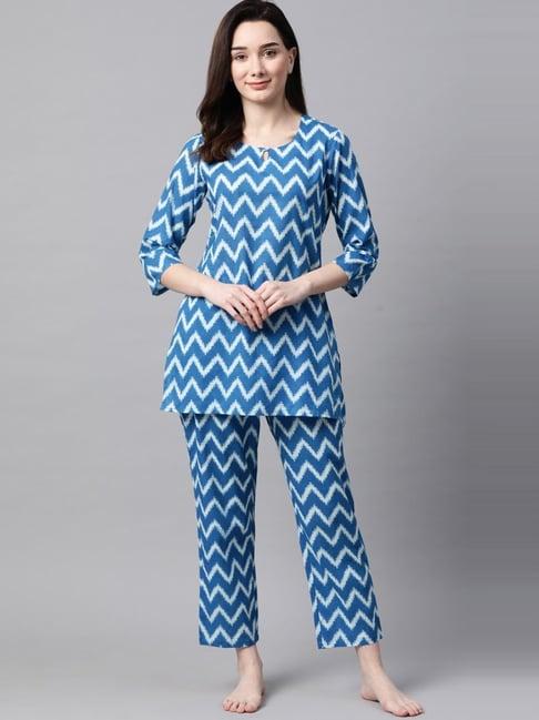 meeranshi blue printed tunic pyjama set